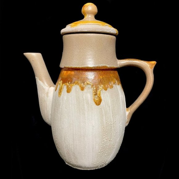 Vintage 1970s Laurentian Pottery Tundra 2 Qt. Teapot Brutalist Art Salted Drip - Picture 1 of 10